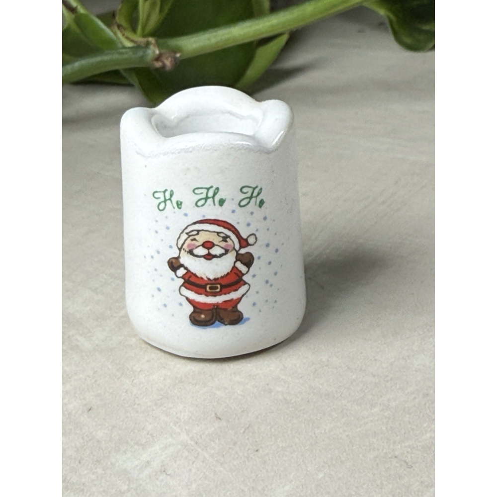 Vintage Russ Berrie Ceramic Santa Candle Holder 1.25”H X 1”W 2 Sided Miniature